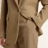 Pantalones de mujer en mezcla de lino con diseño en espiga color arena Pantalones de mujer en mezcla de lino con diseño en espiga color arena