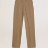Pantalones de mujer en mezcla de lino con diseño en espiga color arena Pantalones de mujer en mezcla de lino con diseño en espiga color arena