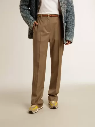 Pantalones de mujer en tejido de lana a medida gris paloma