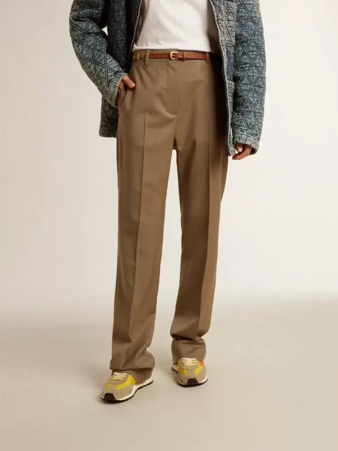 Pantalones de mujer en tejido de lana a medida gris paloma Pantalones de mujer en tejido de lana a medida gris paloma