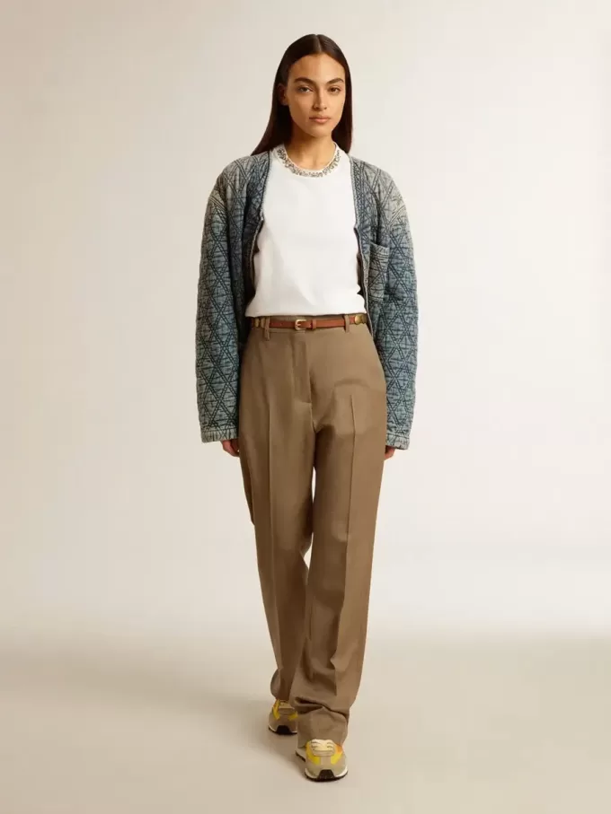 Pantalones de mujer en tejido de lana a medida gris paloma Pantalones de mujer en tejido de lana a medida gris paloma