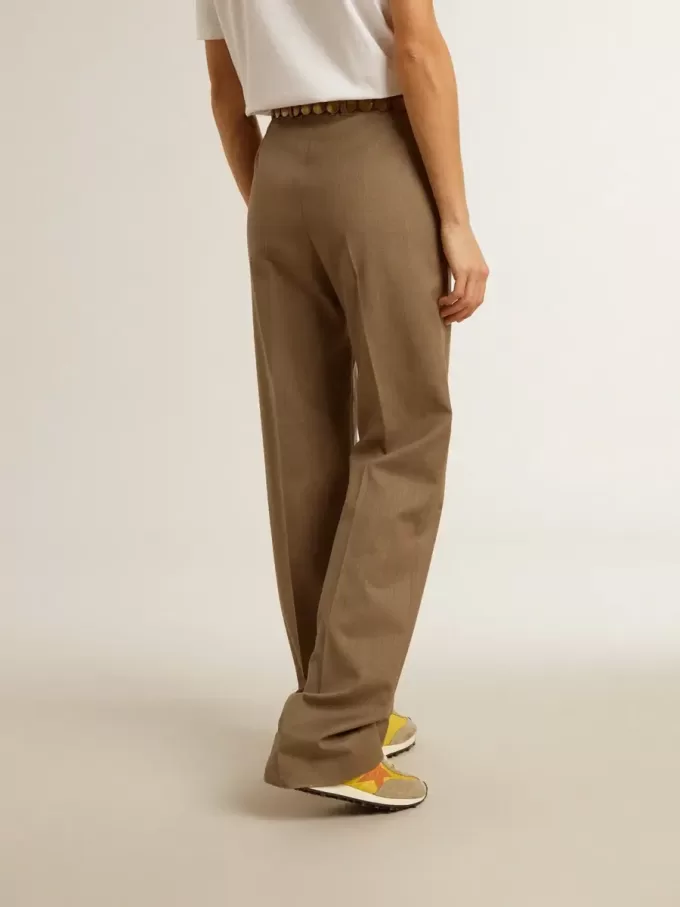 Pantalones de mujer en tejido de lana a medida gris paloma Pantalones de mujer en tejido de lana a medida gris paloma