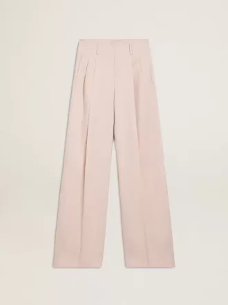 Pantalones de mujer en tejido de lana rosa entallado Pantalones de mujer en tejido de lana rosa entallado