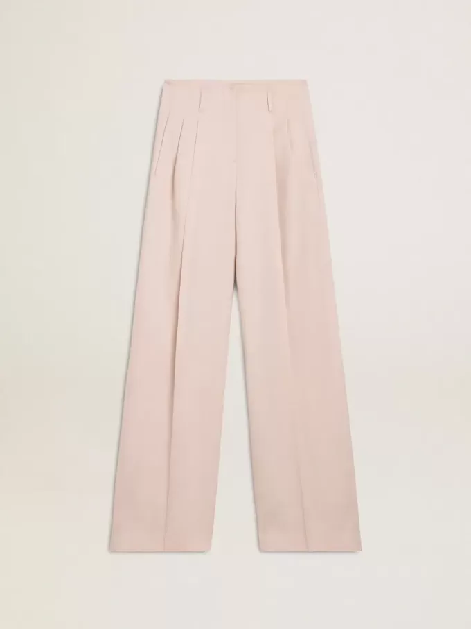 Pantalones de mujer en tejido de lana rosa entallado Pantalones de mujer en tejido de lana rosa entallado