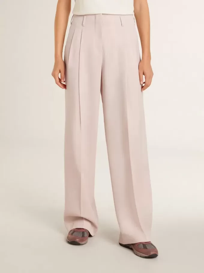 Pantalones de mujer en tejido de lana rosa entallado Pantalones de mujer en tejido de lana rosa entallado