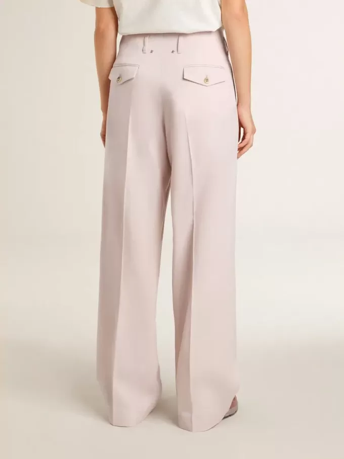 Pantalones de mujer en tejido de lana rosa entallado Pantalones de mujer en tejido de lana rosa entallado