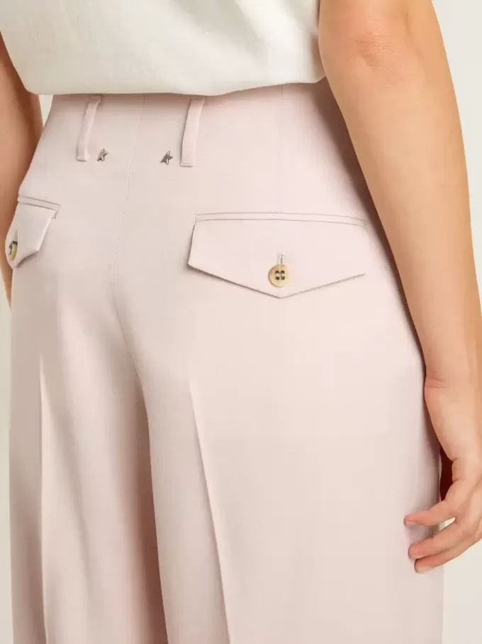Pantalones de mujer en tejido de lana rosa entallado Pantalones de mujer en tejido de lana rosa entallado