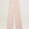 Pantalones de mujer en tejido de lana rosa entallado Pantalones de mujer en tejido de lana rosa entallado