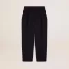 Pantalones de pierna ancha para hombre en lana azul oscuro Pantalones de pierna ancha para hombre en lana azul oscuro