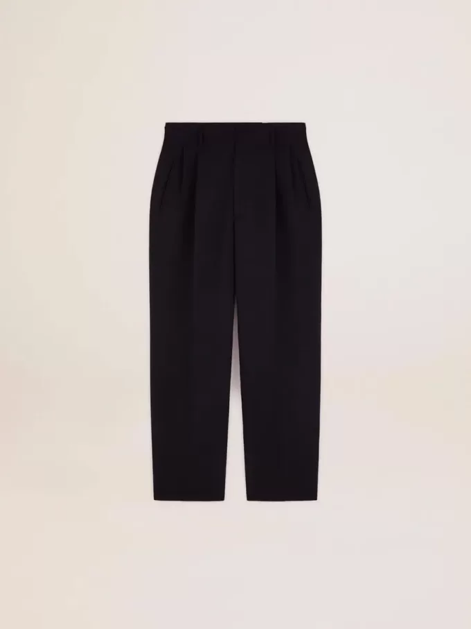 Pantalones de pierna ancha para hombre en lana azul oscuro Pantalones de pierna ancha para hombre en lana azul oscuro