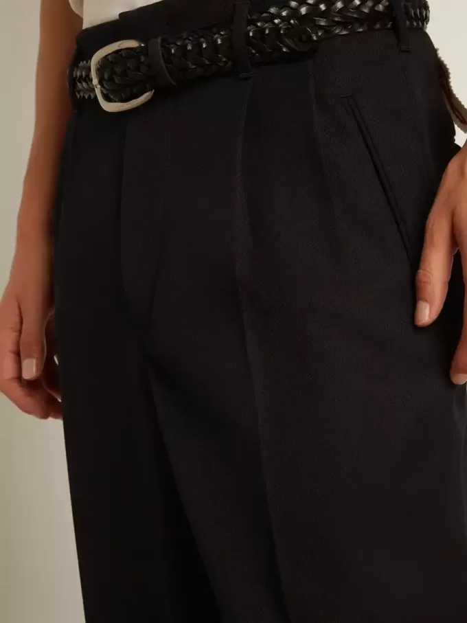Pantalones de pierna ancha para hombre en lana azul oscuro Pantalones de pierna ancha para hombre en lana azul oscuro