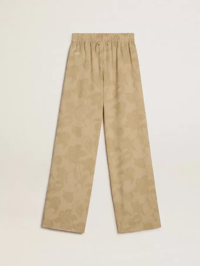 Pantalones de pijama para mujer en jacquard beige con estampado floral Pantalones de pijama para mujer en jacquard beige con estampado floral