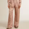 Pantalones de viscosa rosa con estampado floral para mujer Pantalones de viscosa rosa con estampado floral para mujer