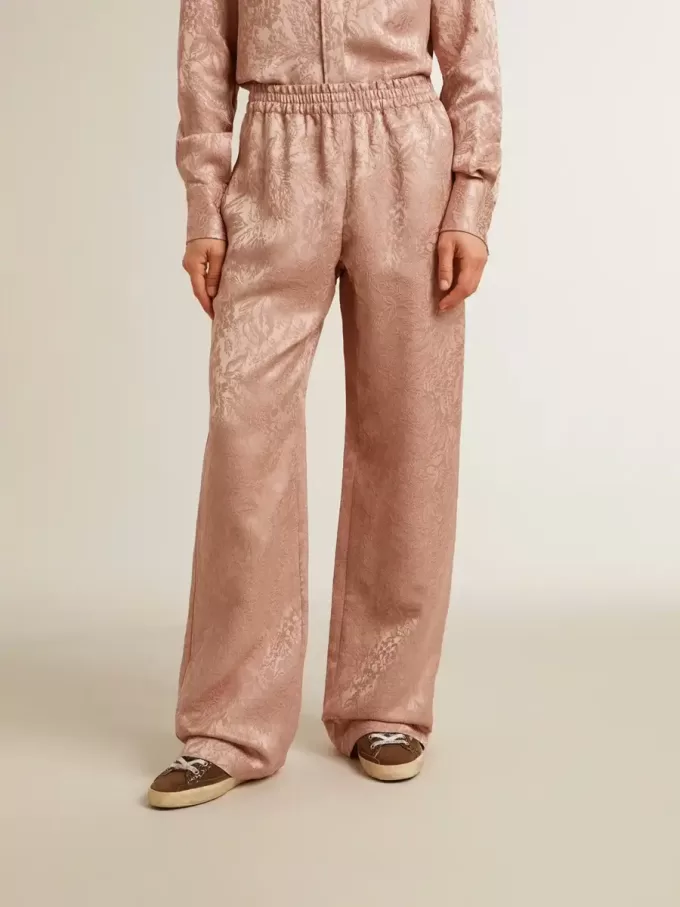 Pantalones de viscosa rosa con estampado floral para mujer Pantalones de viscosa rosa con estampado floral para mujer