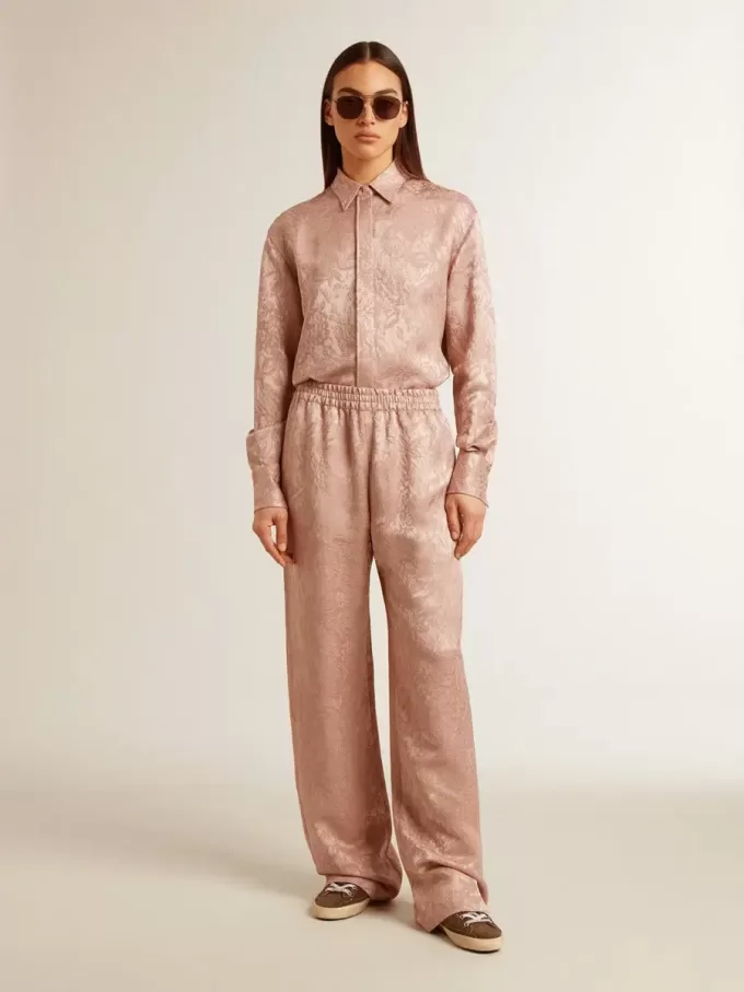 Pantalones de viscosa rosa con estampado floral para mujer Pantalones de viscosa rosa con estampado floral para mujer