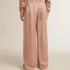 Pantalones de viscosa rosa con estampado floral para mujer Pantalones de viscosa rosa con estampado floral para mujer