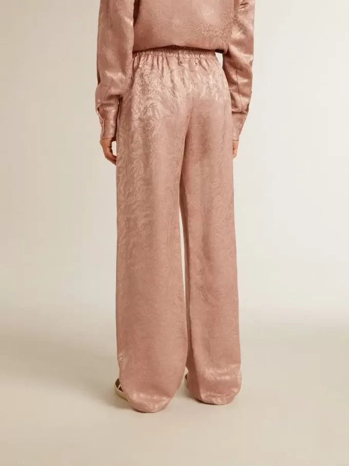 Pantalones de viscosa rosa con estampado floral para mujer Pantalones de viscosa rosa con estampado floral para mujer