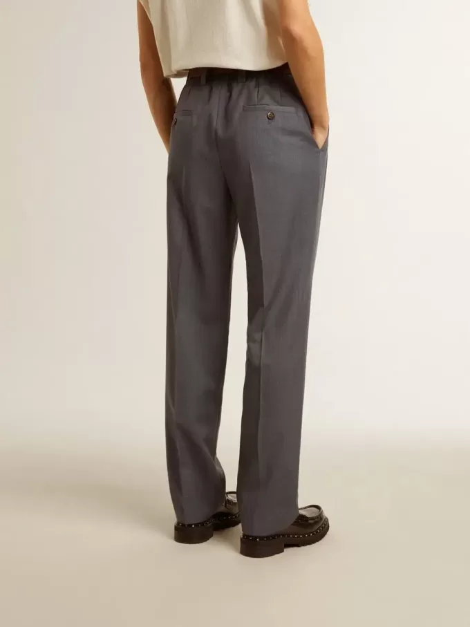 Pantalones holgados de mujer en lana azul celeste Pantalones holgados de mujer en lana azul celeste
