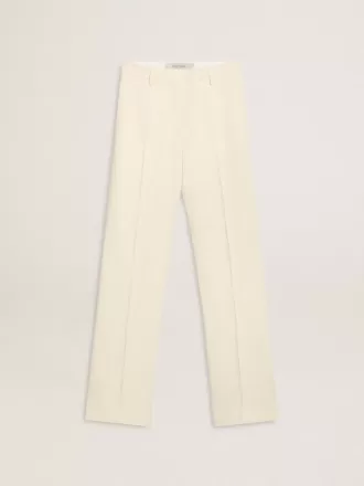 Pantalones holgados de mujer en tejido sastre blanco desgastado