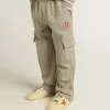 Pantalones joggers cargo de algodón gris jaspeado con bordados. Pantalones joggers cargo de algodón gris jaspeado con bordados.
