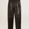 Pantalones joggers negros de piel napa con cremallera en la base Pantalones joggers negros de piel napa con cremallera en la base