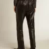 Pantalones joggers negros de piel napa con cremallera en la base Pantalones joggers negros de piel napa con cremallera en la base