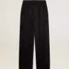 Pantalones joggers negros para mujer con estampado toile de jouy tono sobre tono Pantalones joggers negros para mujer con estampado toile de jouy tono sobre tono