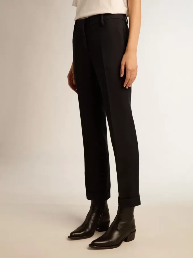 Pantalones pitillo de lana azul oscuro para mujer Pantalones pitillo de lana azul oscuro para mujer