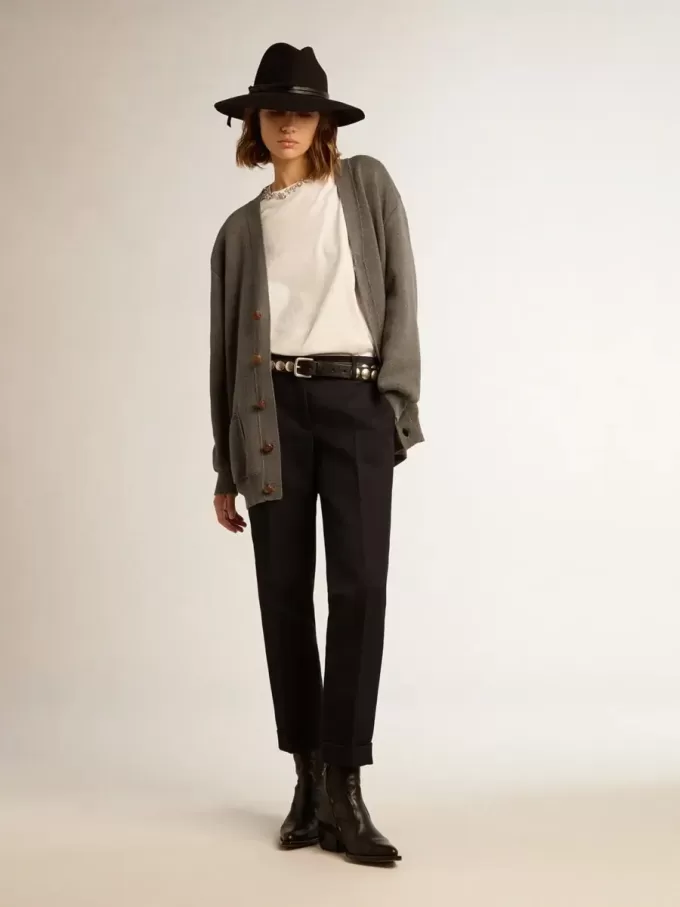 Pantalones pitillo de lana azul oscuro para mujer Pantalones pitillo de lana azul oscuro para mujer
