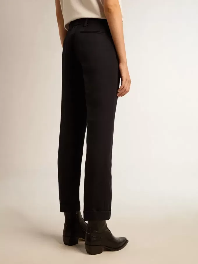 Pantalones pitillo de lana azul oscuro para mujer Pantalones pitillo de lana azul oscuro para mujer