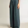 Pantalones plisados de algodón azul para mujer Pantalones plisados de algodón azul para mujer