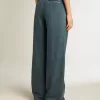 Pantalones plisados de algodón azul para mujer Pantalones plisados de algodón azul para mujer