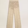 Pantalones transparentes de encaje color crema para mujer Pantalones transparentes de encaje color crema para mujer