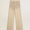 Pantalones transparentes de encaje color crema para mujer Pantalones transparentes de encaje color crema para mujer