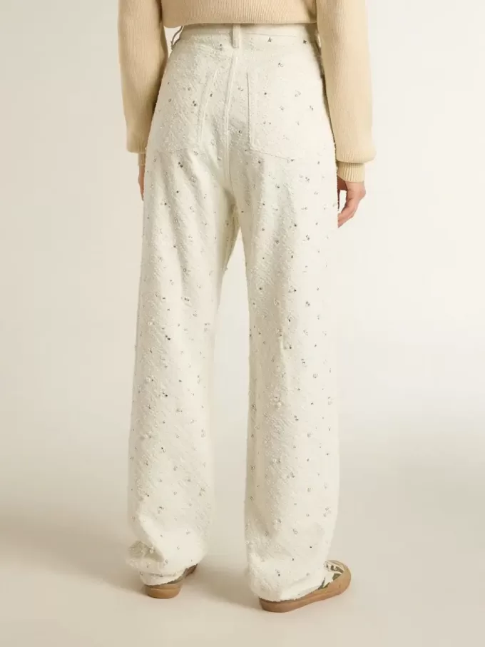 Pantalones vaqueros blancos de mujer con abalorios y cristales Pantalones vaqueros blancos de mujer con abalorios y cristales