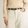 Pantalones vaqueros blancos de mujer con abalorios y cristales Pantalones vaqueros blancos de mujer con abalorios y cristales