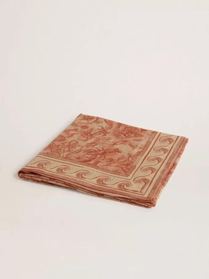 Pareo de voile de algodón con estampado integral en blanco y rojo ladrillo Pareo de voile de algodón con estampado integral en blanco y rojo ladrillo