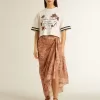 Pareo de voile de algodón con estampado integral en blanco y rojo ladrillo Pareo de voile de algodón con estampado integral en blanco y rojo ladrillo