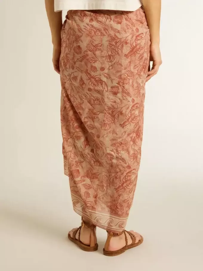 Pareo de voile de algodón con estampado integral en blanco y rojo ladrillo Pareo de voile de algodón con estampado integral en blanco y rojo ladrillo