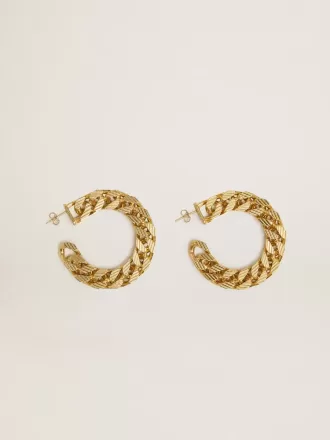 Pendientes de aro con cadena y eslabones trenzados en color oro antiguo Pendientes de aro con cadena y eslabones trenzados en color oro antiguo