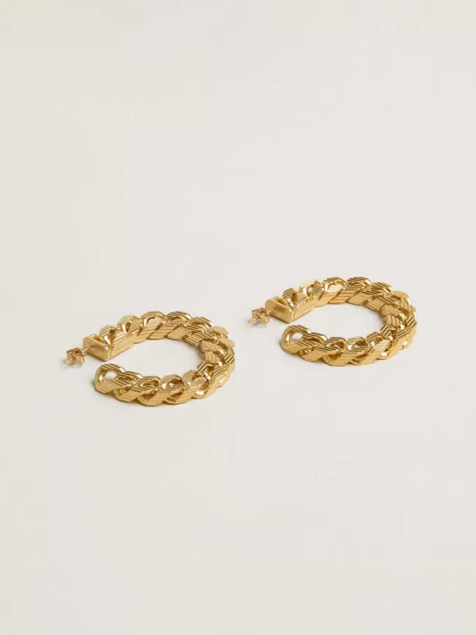 Pendientes de aro con cadena y eslabones trenzados en color oro antiguo Pendientes de aro con cadena y eslabones trenzados en color oro antiguo