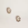 Pendientes de botón Déco para mujer en color oro antiguo con cristales Pendientes de botón Déco para mujer en color oro antiguo con cristales