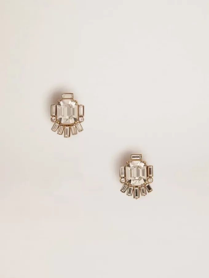 Pendientes de botón Déco para mujer en color oro antiguo con cristales Pendientes de botón Déco para mujer en color oro antiguo con cristales