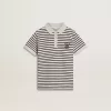 Polo blanco de algodón para niño con rayas azul marino y bordado