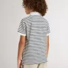 Polo blanco de algodón para niño con rayas azul marino y bordado