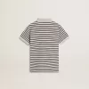 Polo blanco de algodón para niño con rayas azul marino y bordado