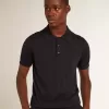 Polo de manga corta para hombre en lana merino azul marino Polo de manga corta para hombre en lana merino azul marino