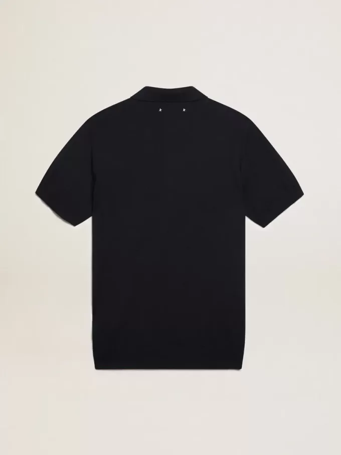 Polo de manga corta para hombre en lana merino azul marino Polo de manga corta para hombre en lana merino azul marino