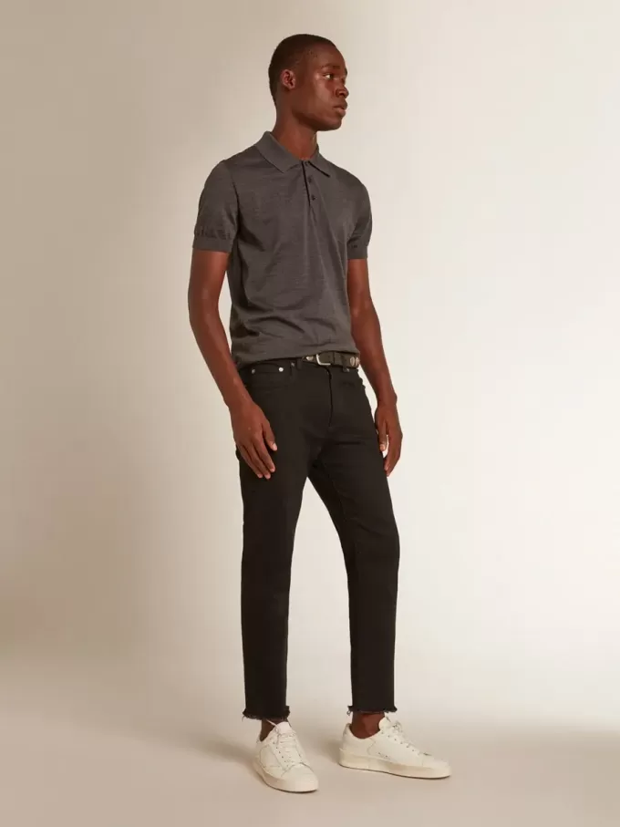 Polo de manga corta para hombre en lana merino gris Polo de manga corta para hombre en lana merino gris