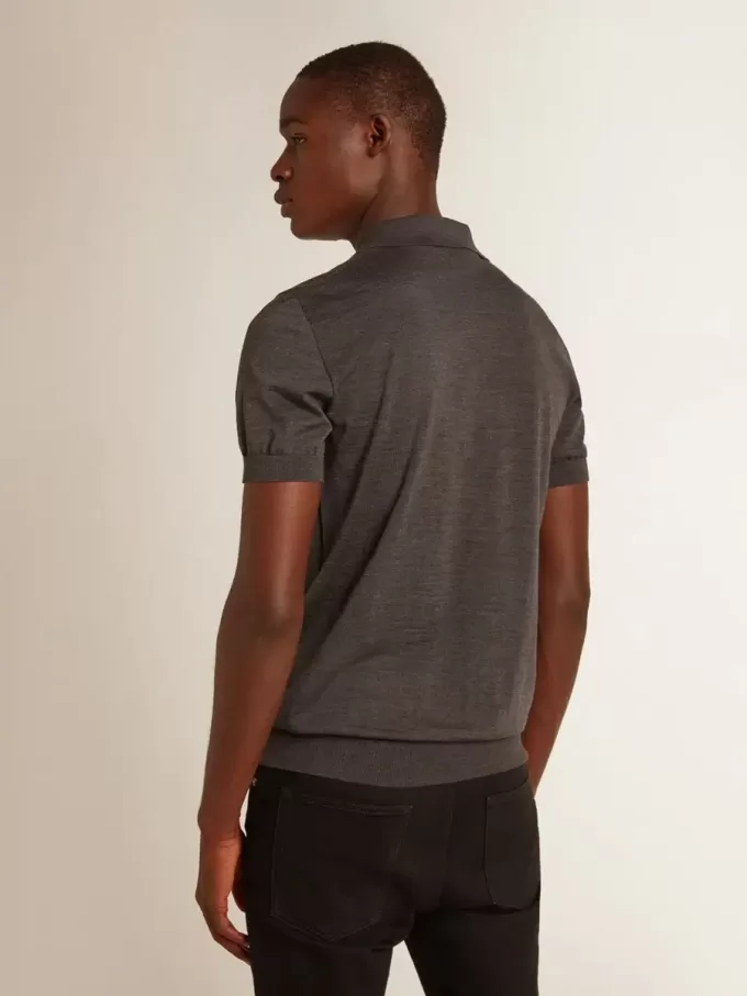 Polo de manga corta para hombre en lana merino gris Polo de manga corta para hombre en lana merino gris